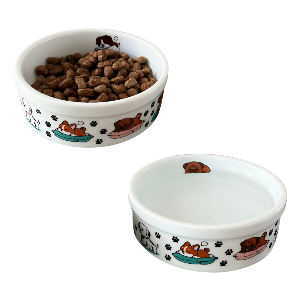1 Comedouro + 1 Bebedouro Cachorro Pet 500 Ml Cães Bebedouro Porcelana