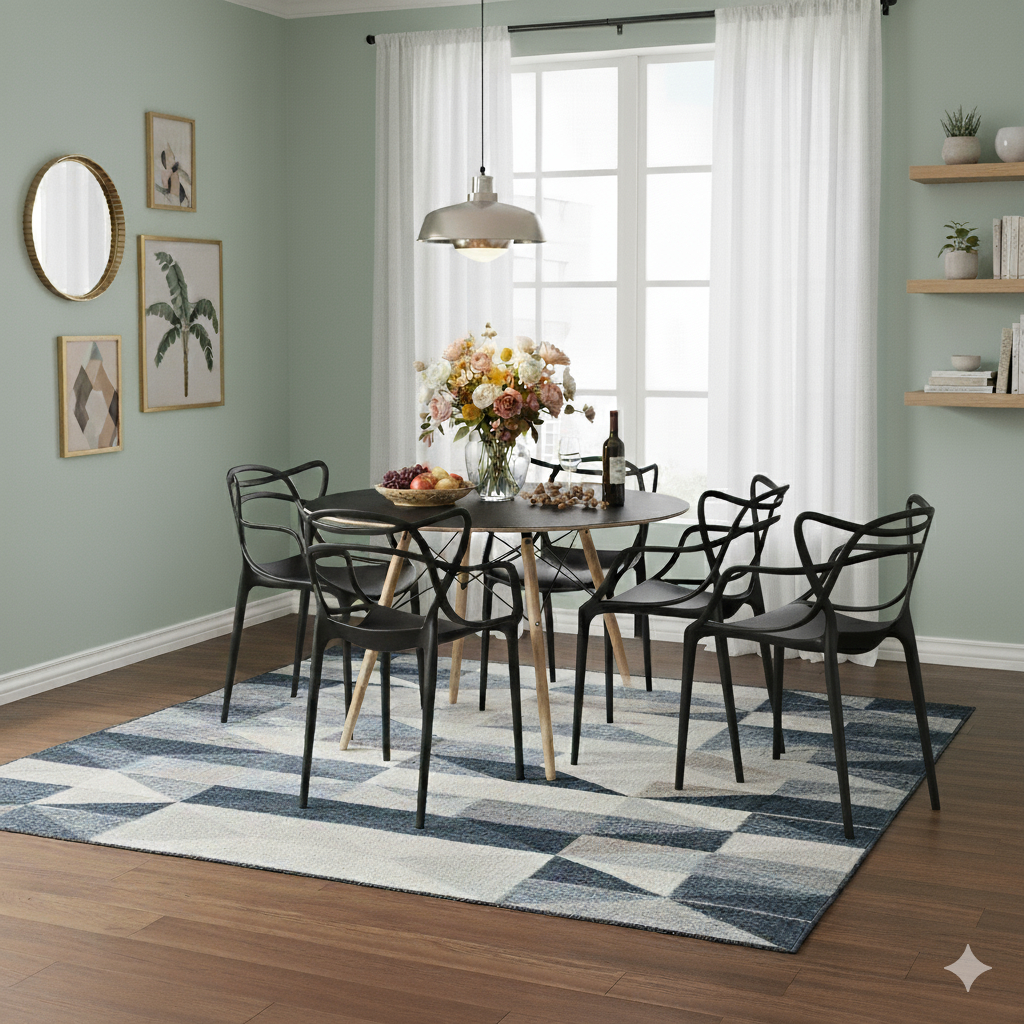 Conjunto Mesa Eames 110cm + 5 Cadeiras Allegra Empilhável Inmetro Sala Cozinha Jantar - La Mobilia em Oferta na Shopee