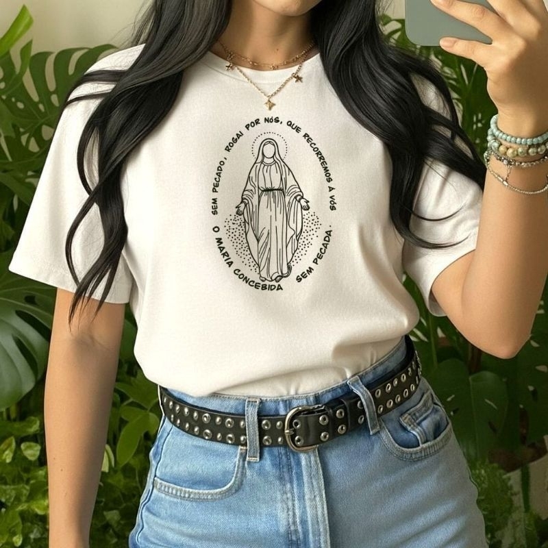 Camiseta Feminina Religiosa Católica  Baby Look  Fio 30.1 em 100% Algodão. em Oferta na Shopee