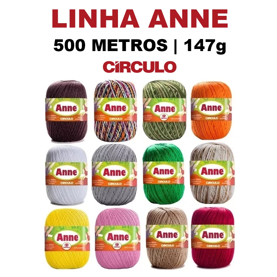 Linha Anne 500 metros fio para crochê 100% algodão - Cores lisas e multicores em Oferta na Shopee