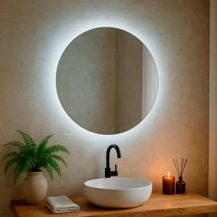 Espelho Redondo com Led 60cm Decorativo para Sala Quarto Banheiro com Suporte de Parede