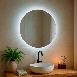 Espelho Redondo com Led 60cm Decorativo para Sala Quarto Banheiro com Suporte de Parede em Oferta na Shopee