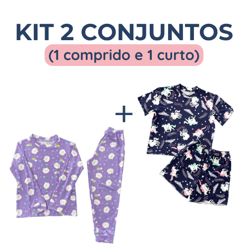 Kit 2 Conjunto Pijama Menina Infantil Curto e Longo Verão e Inverno Blusa e Calça Camiseta e Shorts