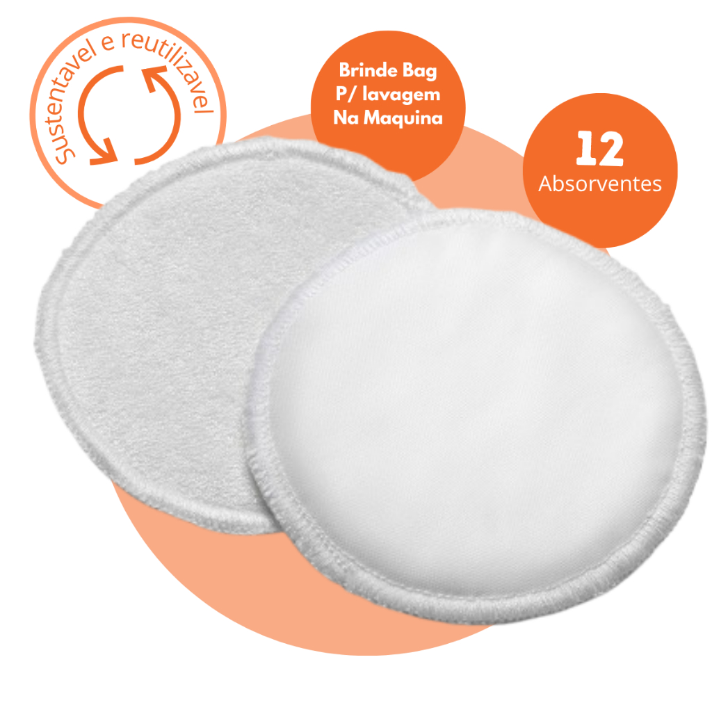 Kit 12 Absorvente Ecológico Reutilizável Com Bolsinha P/ Lavagem - 100% Algodão amamentação