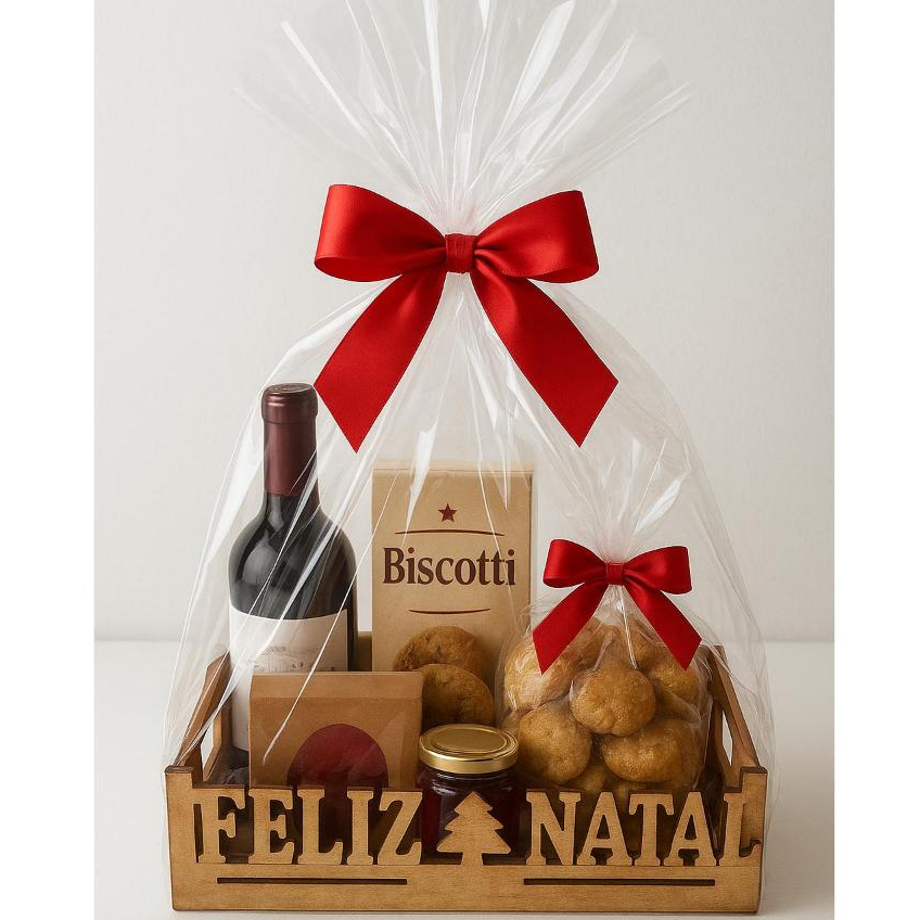 Kit 5 unidades Bandeja Feliz Natal 26x15x5cm Cesta Lembrancinha Presente Decoração de Natal