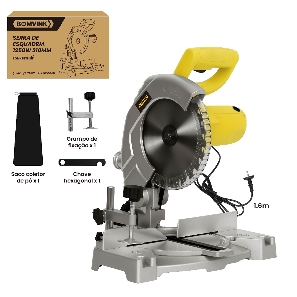 Serra De Meia Esquadria 1250W 4500R/Min 210MM Madeira 110V/220V Serra Circular Profissional BOMVINK