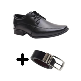 Sapato Social Couro com cadarço confortável e cinto em Oferta na Shopee