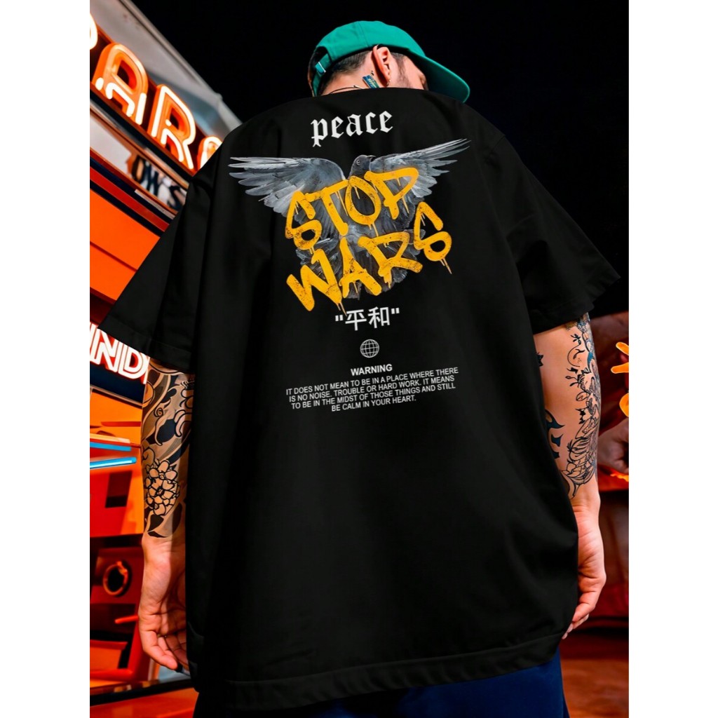 Camiseta Oversized Algodão Masculino Gola Redonda Anjo Peace Bodybuilder Musculação