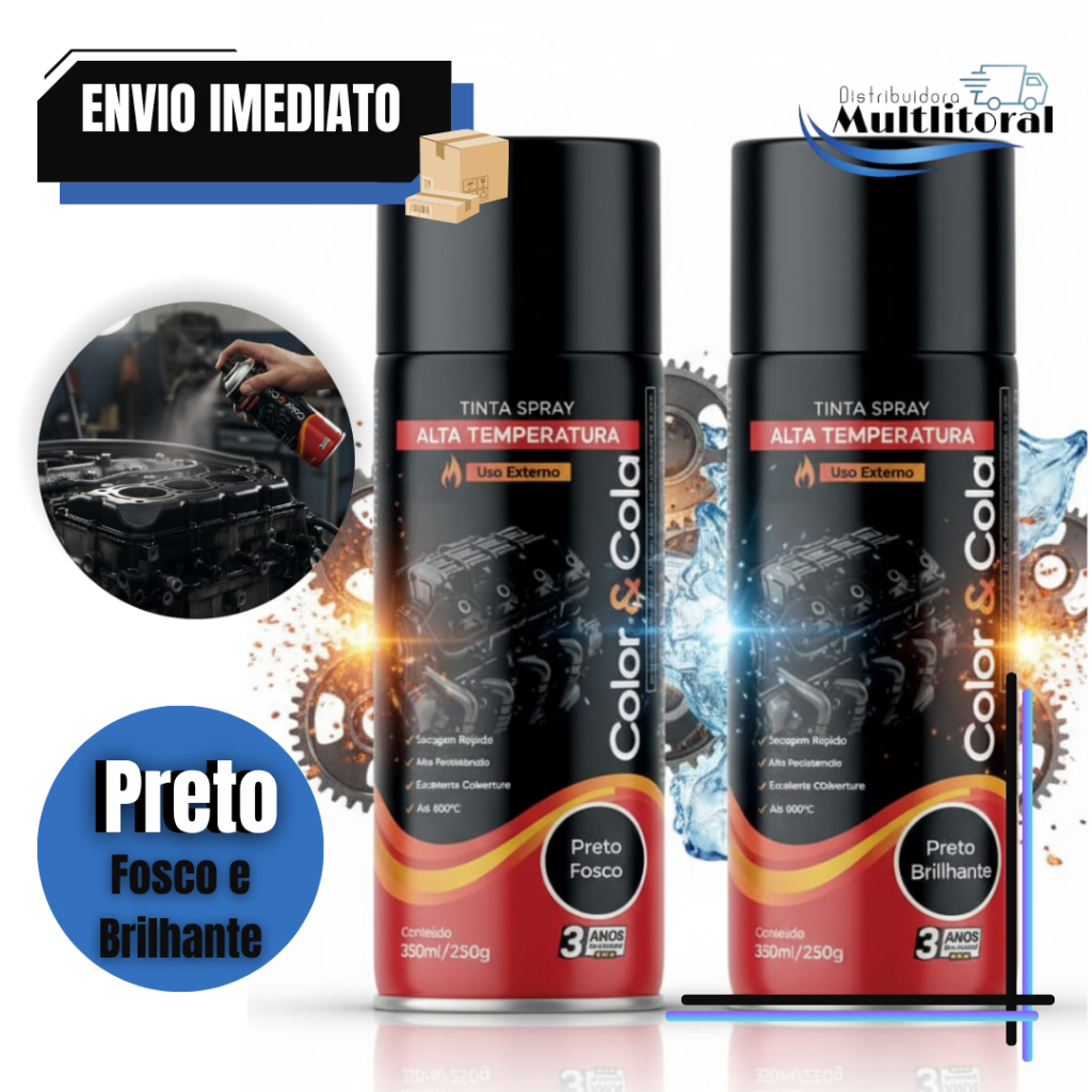 Tinta Spray Alta Temperatura Cola e Cola 350ml Secagem Rápida Alta Resistência Até 600 Graus