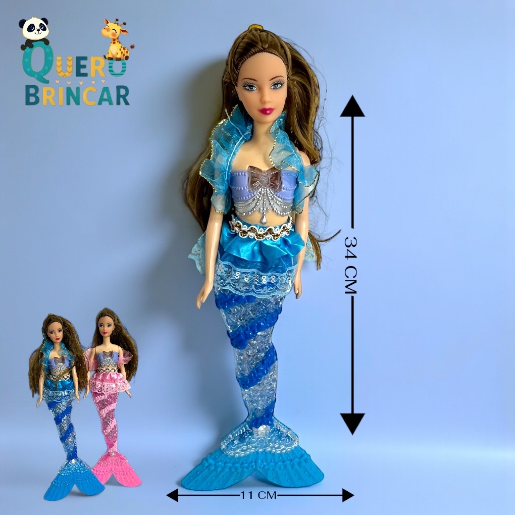 Boneca Sereia Tipo Barbie Princesa - Com Luz, Som, Coroa + Espelho + Pente | Cauda Brilhante