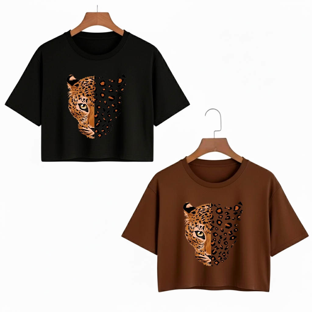 Kit 2 Blusinha Cropped De Algodão Estampada Onça Tendencia em Oferta na Shopee