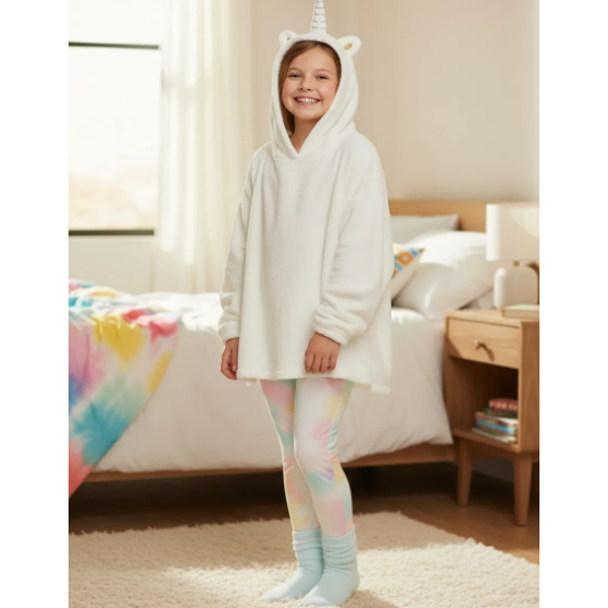 conjunto pijama calça e blusa com capuz unicórnio justice infantil menina Tam 10 Anos