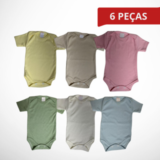 Kit 6 Unidades Body De Bebê Manga Curta Canelado Infantil Menino Menina em Oferta na Shopee