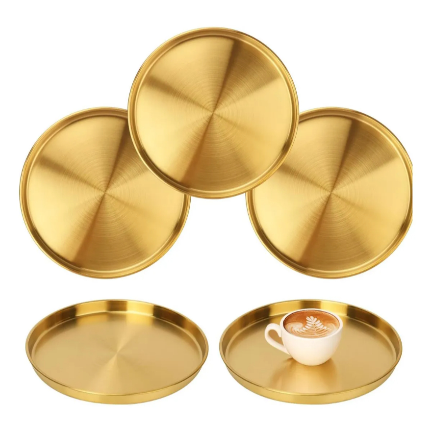 Bandeja De Servir Redonda Dourada