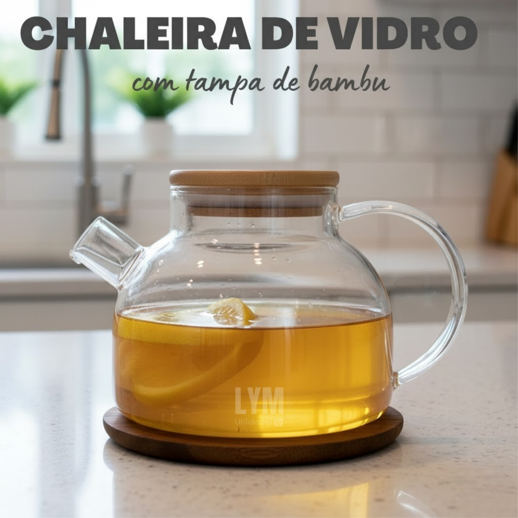 Chaleira de Vidro 1L com Coador Tampa de Bambu Premium Bule infusor Resistente a Calor de ir Ao Fogo em Oferta na Shopee