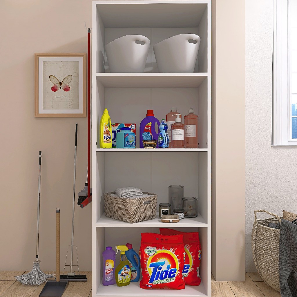 Armário Multiuso Lavanderia - Porta Vassoura Nicho Produtos de Limpeza Organizador 5 Prateleiras