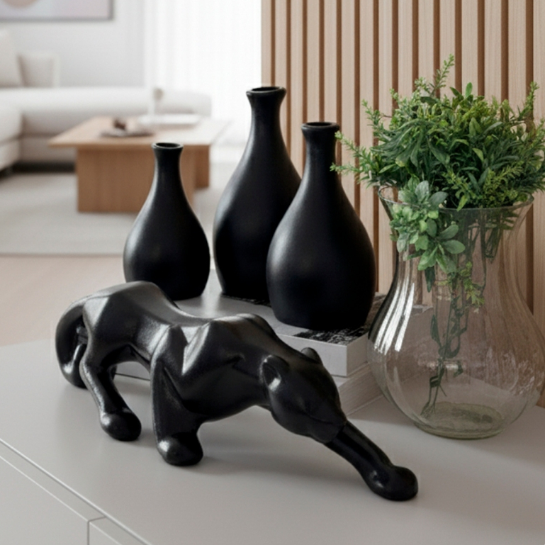 Conjunto  kit 4 peças vaso decorativo cerâmica colorido enfeite casa decorar sala rack sala aparador