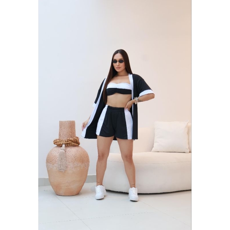 Conjunto Feminino  Kimono, Top e Short Estilo Praia 💋🔥 em Oferta na Shopee