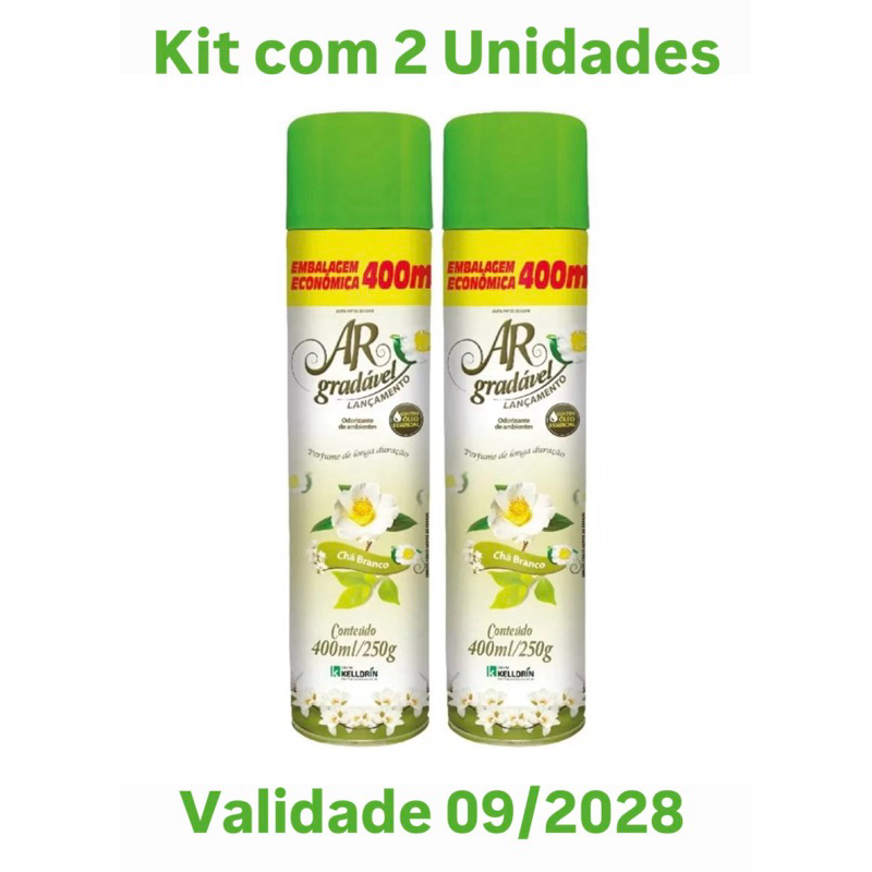 Kit C/2 Unidades Bom Ar Gradável Kelldrin Aerossol Chá Branco - 400ml Cada em Oferta na Shopee