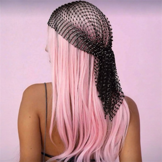 Bandana de Cabeça Festival Preta Strass Head Band Fantasia Rede Touca Festa Lenço Acessorio Cabelo Gorro Night Body11 em Oferta na Shopee