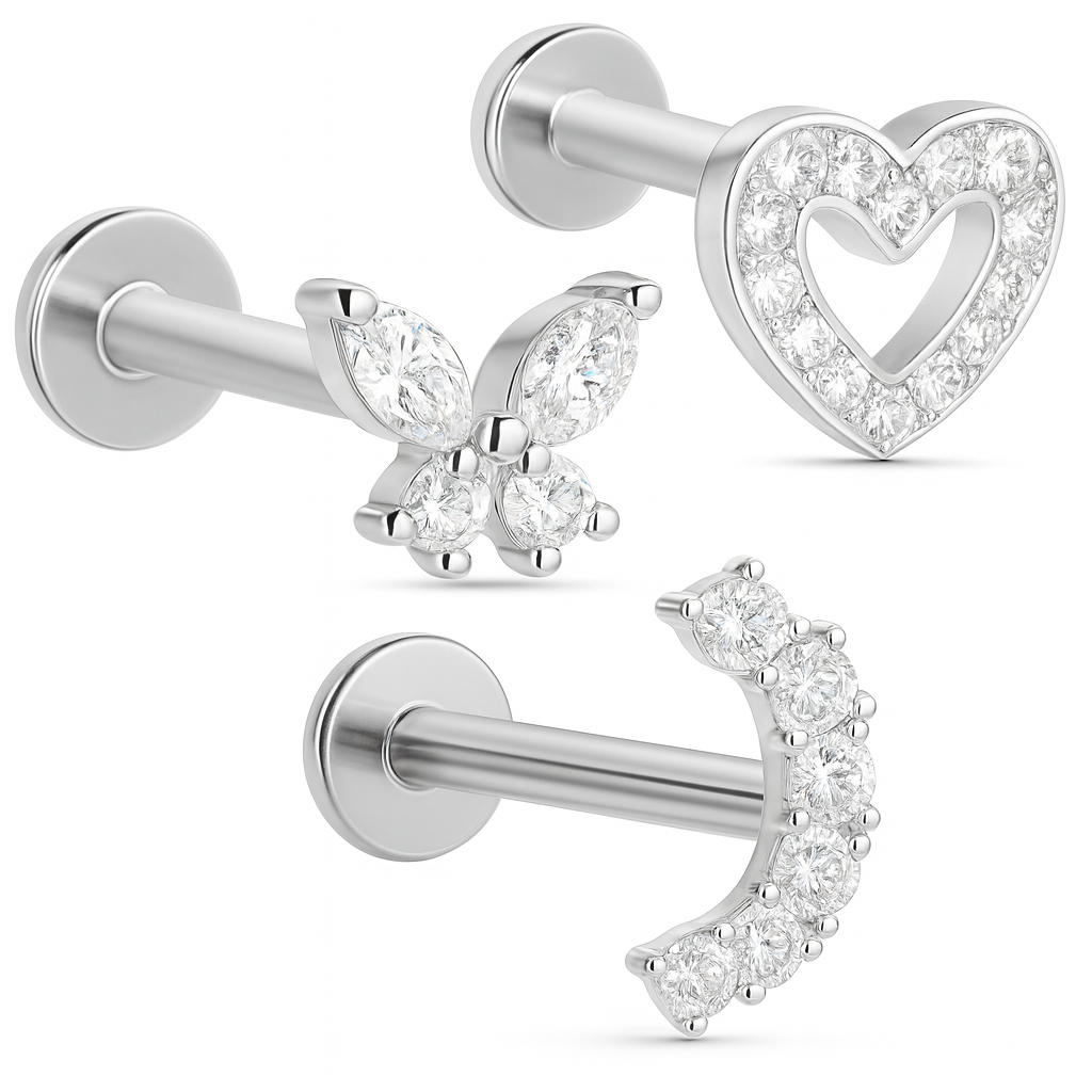 Piercing Tragus Helix Labret Conch Minibarbell Microbell Orelha Coração Borboleta Arco Aço Inoxidável Antialérgico em Oferta na Shopee