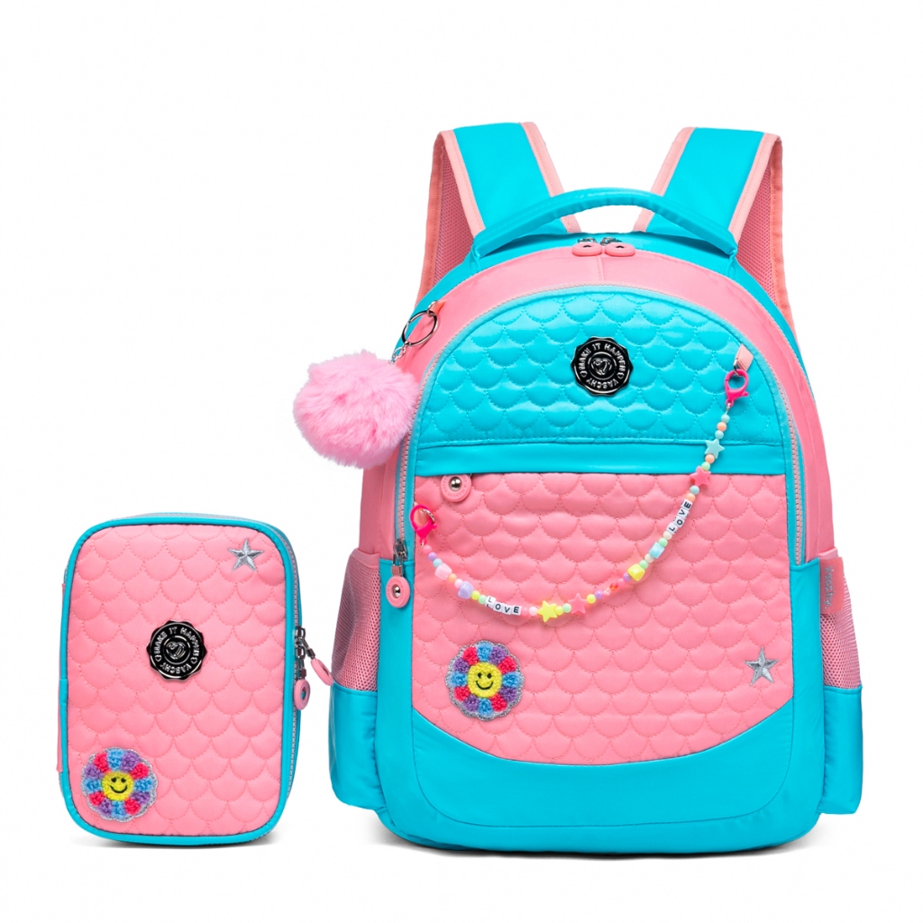 Kit Mochila Infantil de Costa Menina Rosa + Estojo Vaschy Espaçosa