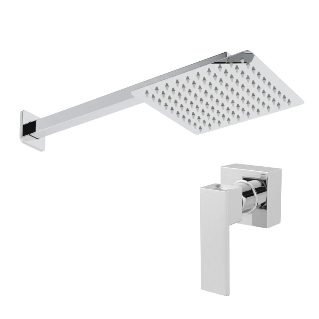 Ducha Chuveiro de Inox Quadrado Banheiro Braço 40CM + Acabamento de Registro 100
