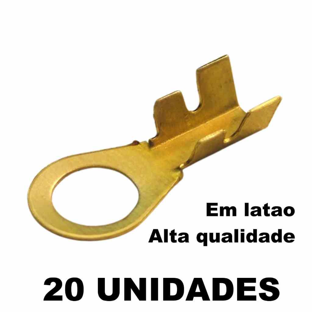 Terminal Olhal Furo 8mm Cabo 20un Latao eletrica automotiva instalacao som alarmes travas