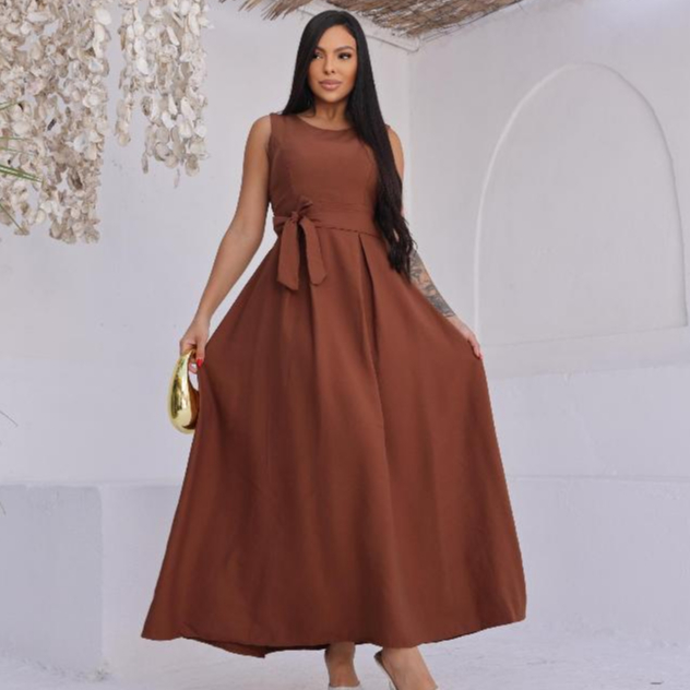 Vestido Feminino Elegante casual Regata com Cinto tecido sensoriale em Oferta na Shopee