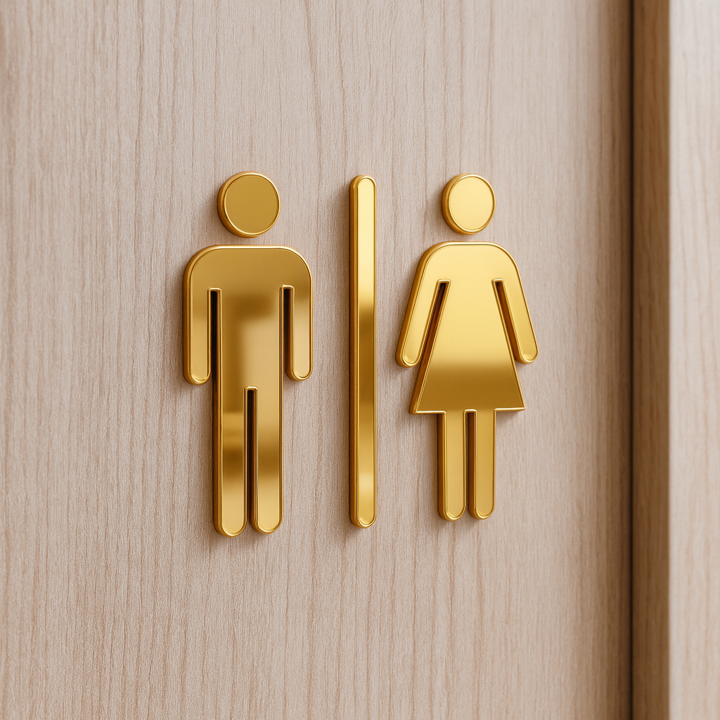 Placa De Sinalização Banheiro Acrílico Espelhado Masculino Feminino