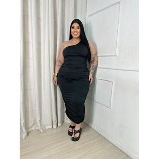 Vestido Midi Um Ombro Só Feminino Plus Size em Tecido Suplex – Elegante e Confortável em Oferta na Shopee