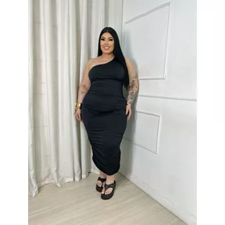 Vestido Midi Um Ombro Só Feminino Plus Size em Tecido Suplex – Elegante e Confortável