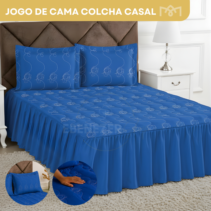 Colcha Cobre Leito Casal 3 Peças Microfibra Premium Bordado Luxo C/ Toque Macio E Confortável em Oferta na Shopee