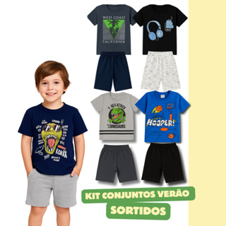 Kit 4 Peças de Roupa Infantil Masculino Verão - 2 Conjuntos de Menino em Oferta na Shopee