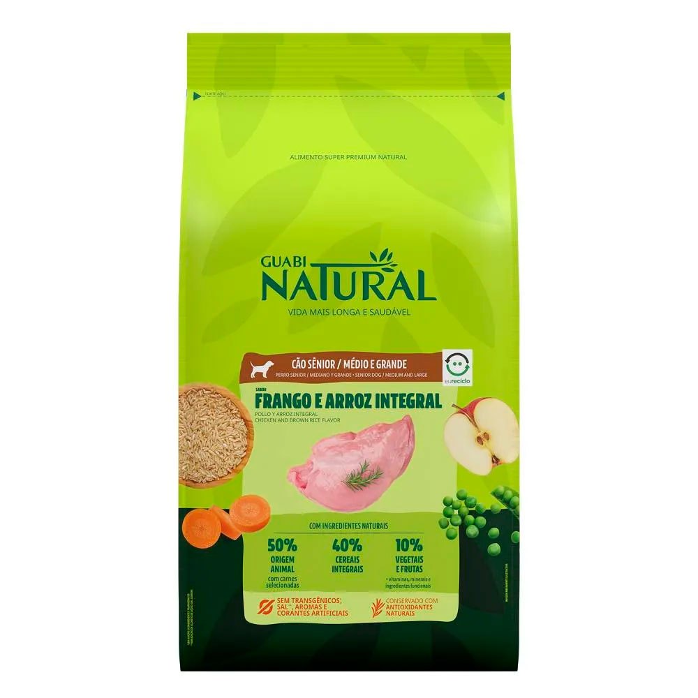 Ração Guabi Natural Cães Sênior Porte Médio e Grande Sabor Frango e Arroz 12kg