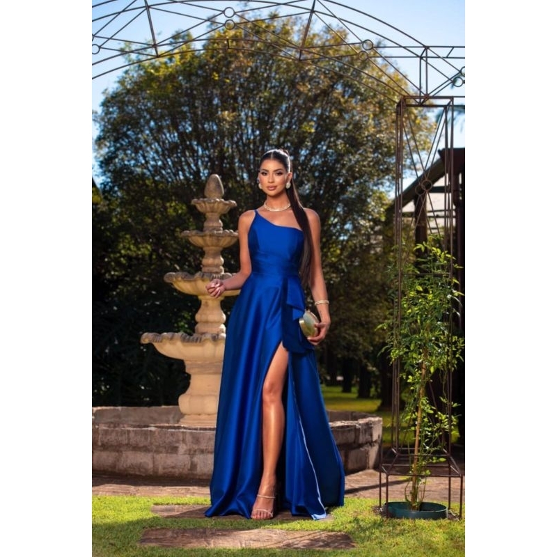 vestido longo de festa zibeline com fenda, especial para casamento, madrinhas e festa em geral. em Oferta na Shopee