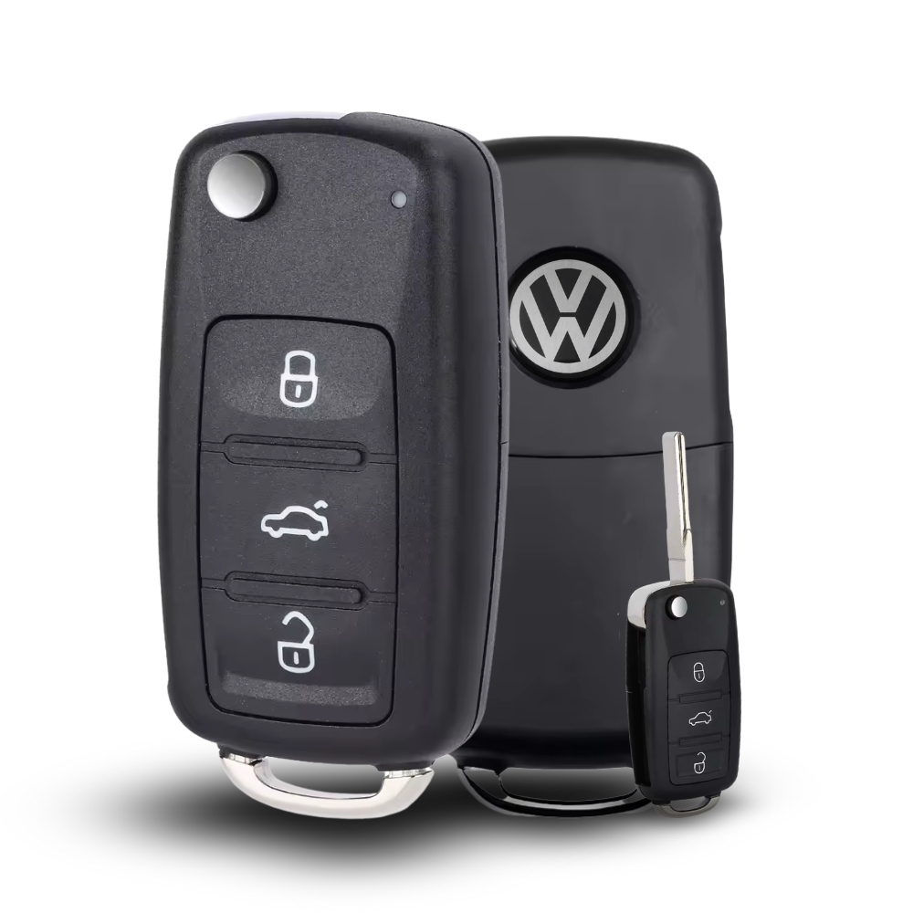 Carcaça Chave Canivete Volkswagen Gol Jetta Voyage Fox Golf G6 3 Botões Com Lâmina Pantográfica Led Em Cima