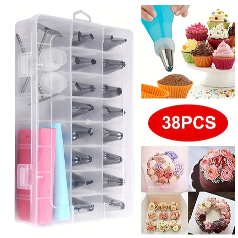 KIT com 38pcs de Bico De Aço Inoxidável para Confeitar  Bolo (TV-610) em Oferta na Shopee