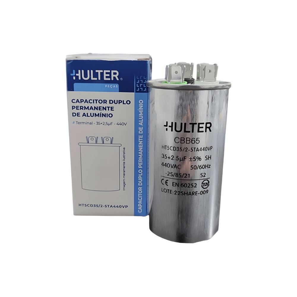 Capacitor Duplo 35+2,5 MFD Terminal de Metal Hulter 440V em Oferta na Shopee
