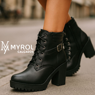 Bota Coturno Tratorado Salto Com Fivela Confortável em Oferta na Shopee