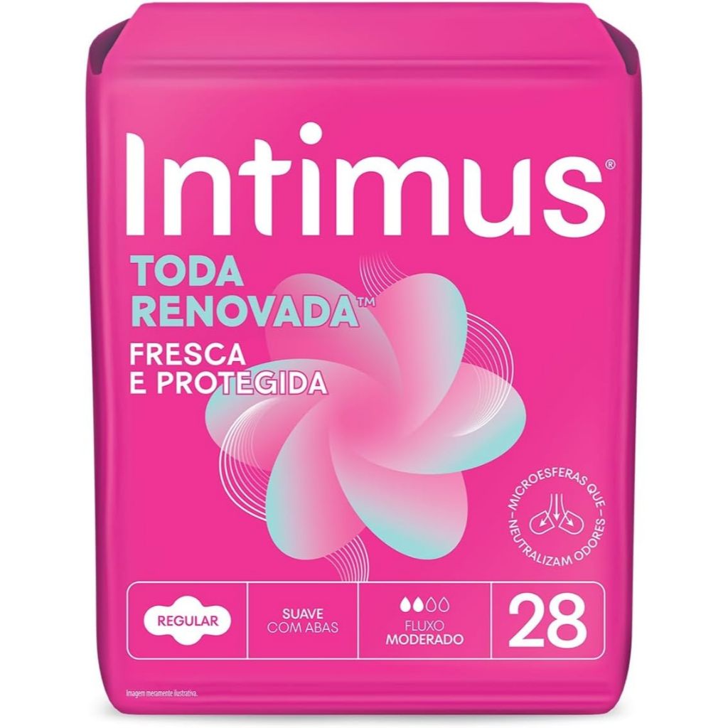 Absorvente Intimus Fluxo Médio Cobertura Extra Suave Com Abas 28 Unidades em Oferta na Shopee