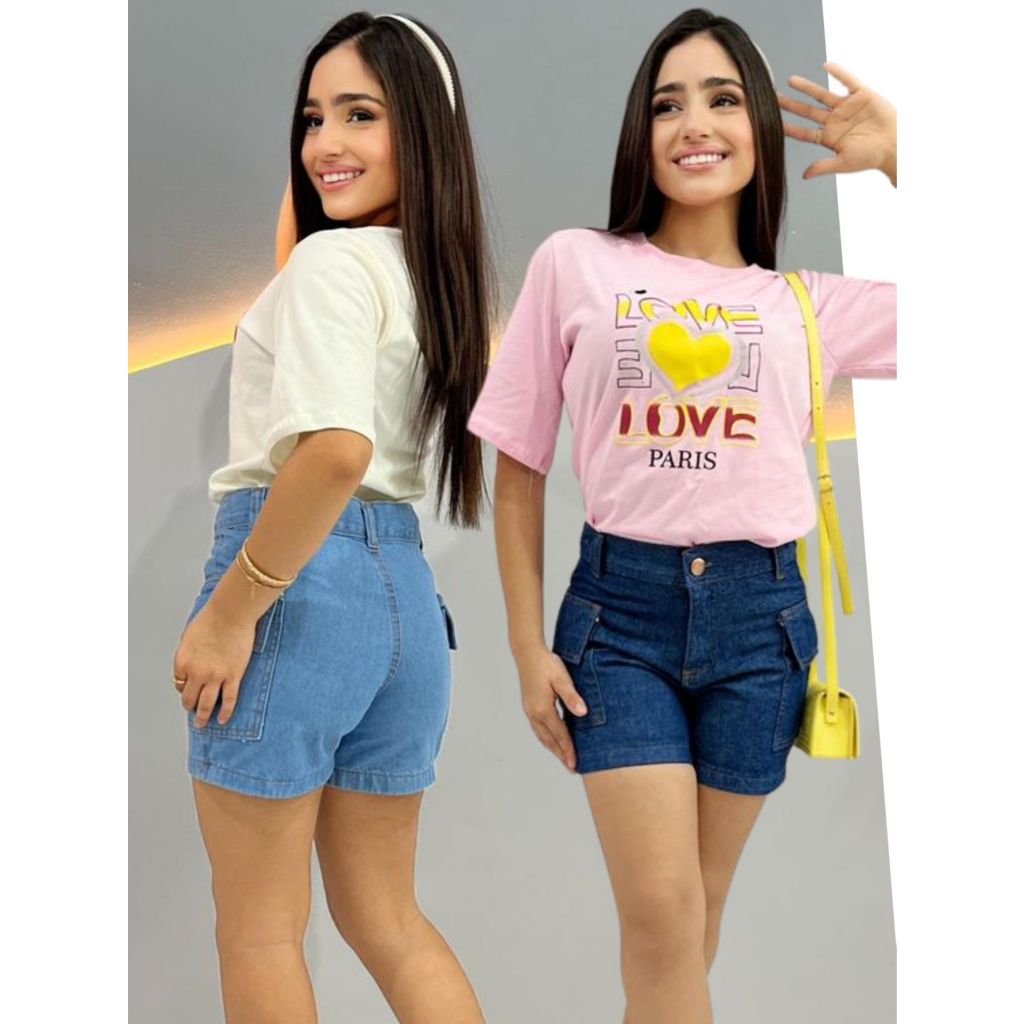 Kit 2 short jeans cargo feminino oda bermuda infantil grafite preto em Oferta na Shopee