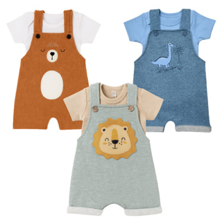 Kit Jardineira Bordada + Body de Bebe Confortável Menino 100% Algodão em Oferta na Shopee