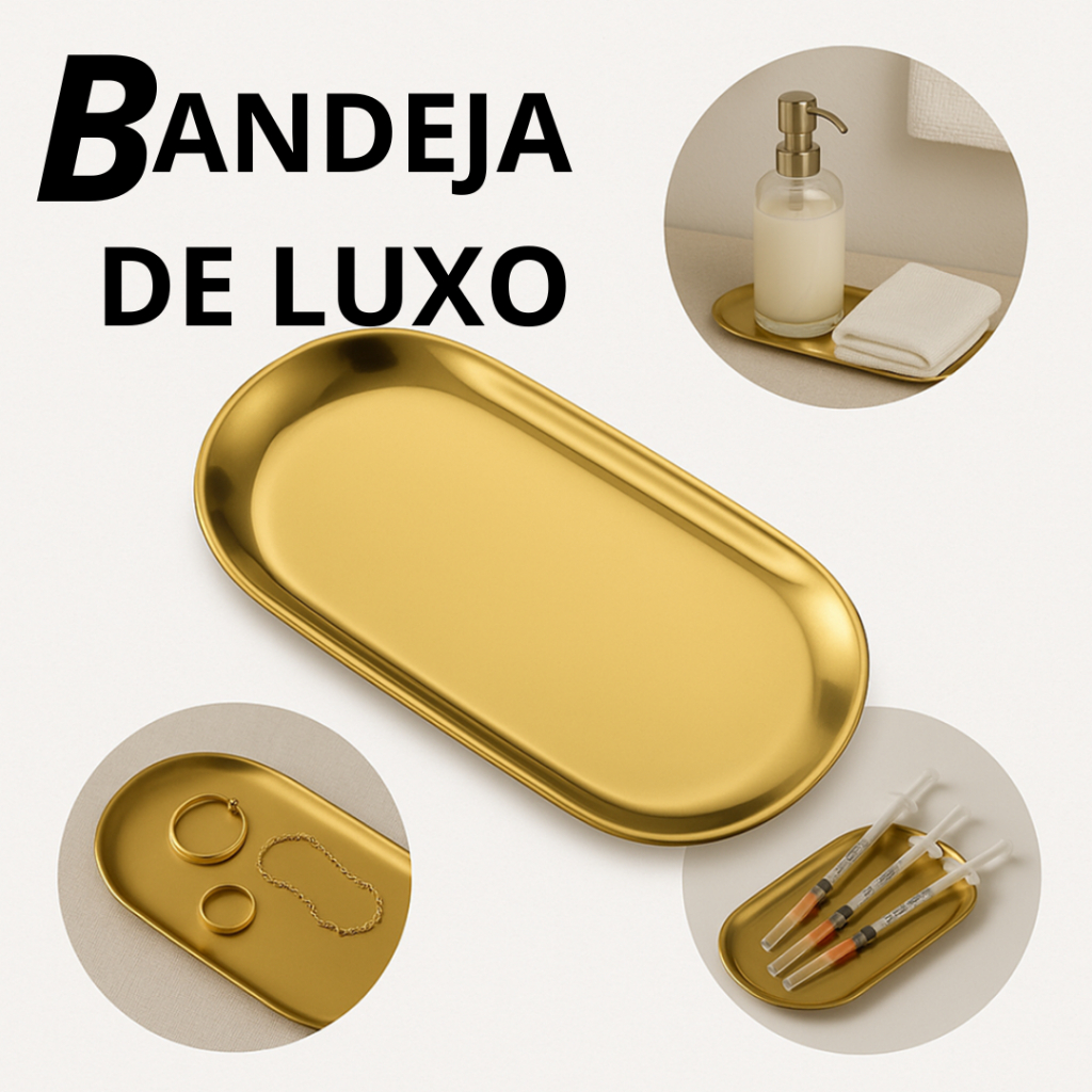 Bandeja Dourada Inoxidavel Multiuso, Lavabo, Porta Joias, Porta Seringa Decoração em Oferta na Shopee