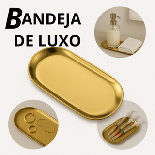 Bandeja Dourada Inoxidavel Multiuso, Lavabo, Porta Joias, Porta Seringa Decoração em Oferta na Shopee