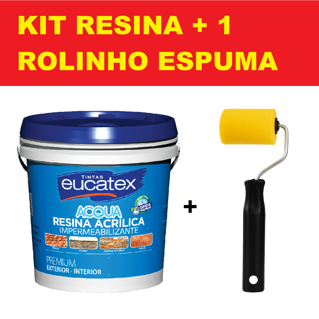 Kit Resina Acrílica Base de Água Eucatex Incolor Cerâmica 900ml 3,6lt com um rolinho em Oferta na Shopee