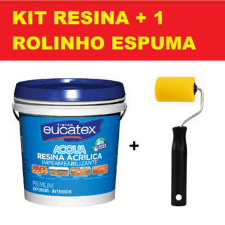 Kit Resina Acrílica Base de Água Eucatex Incolor Cerâmica 900ml 3,6lt com um rolinho em Oferta na Shopee