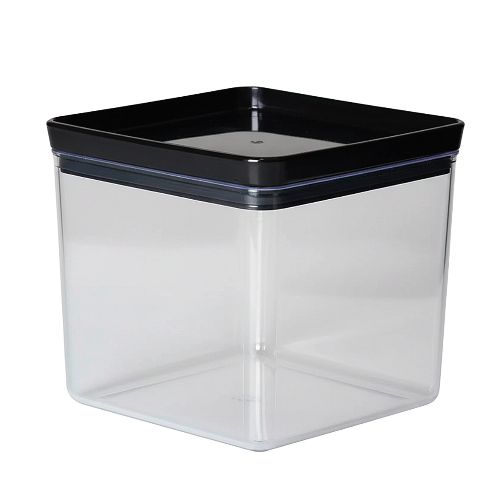 Pote Hermético Quadrado 2.195ml Porta Mantimentos Transparente com Tampa Preta Resistente Cozinha