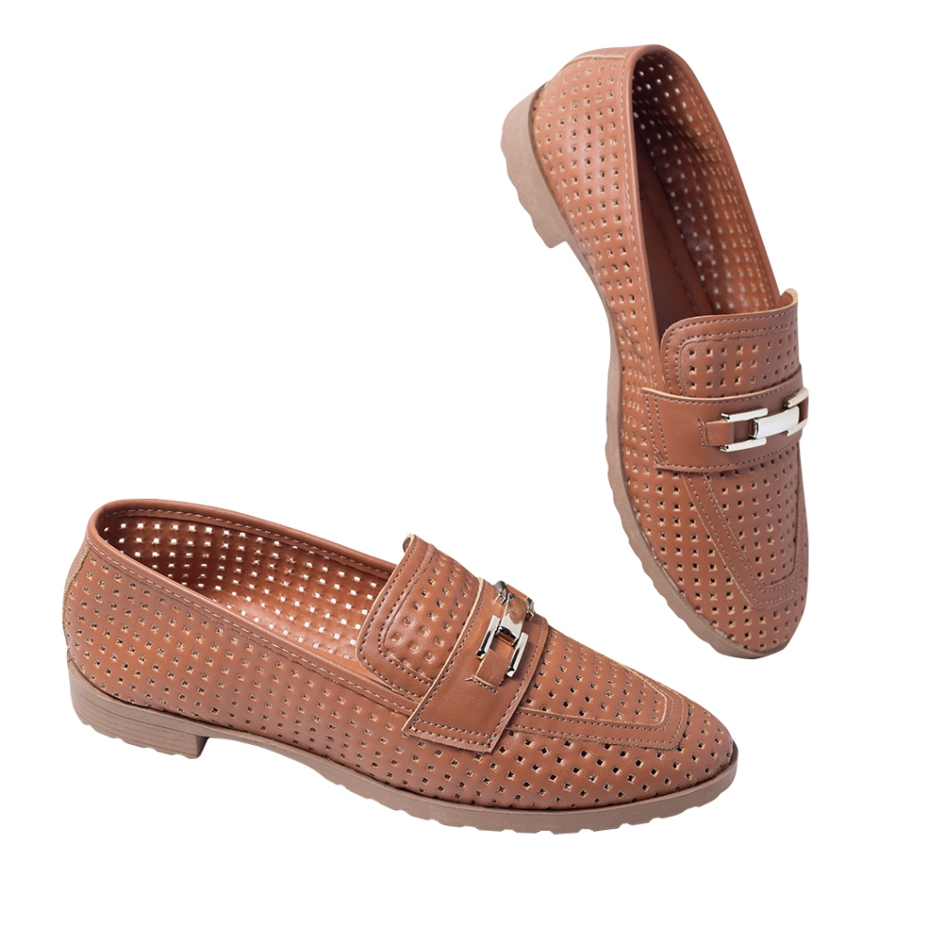 Mocassim Feminino Sola Tratorada Baixa Elegante Sapatilha Social Confortavel Loafer Caramelo