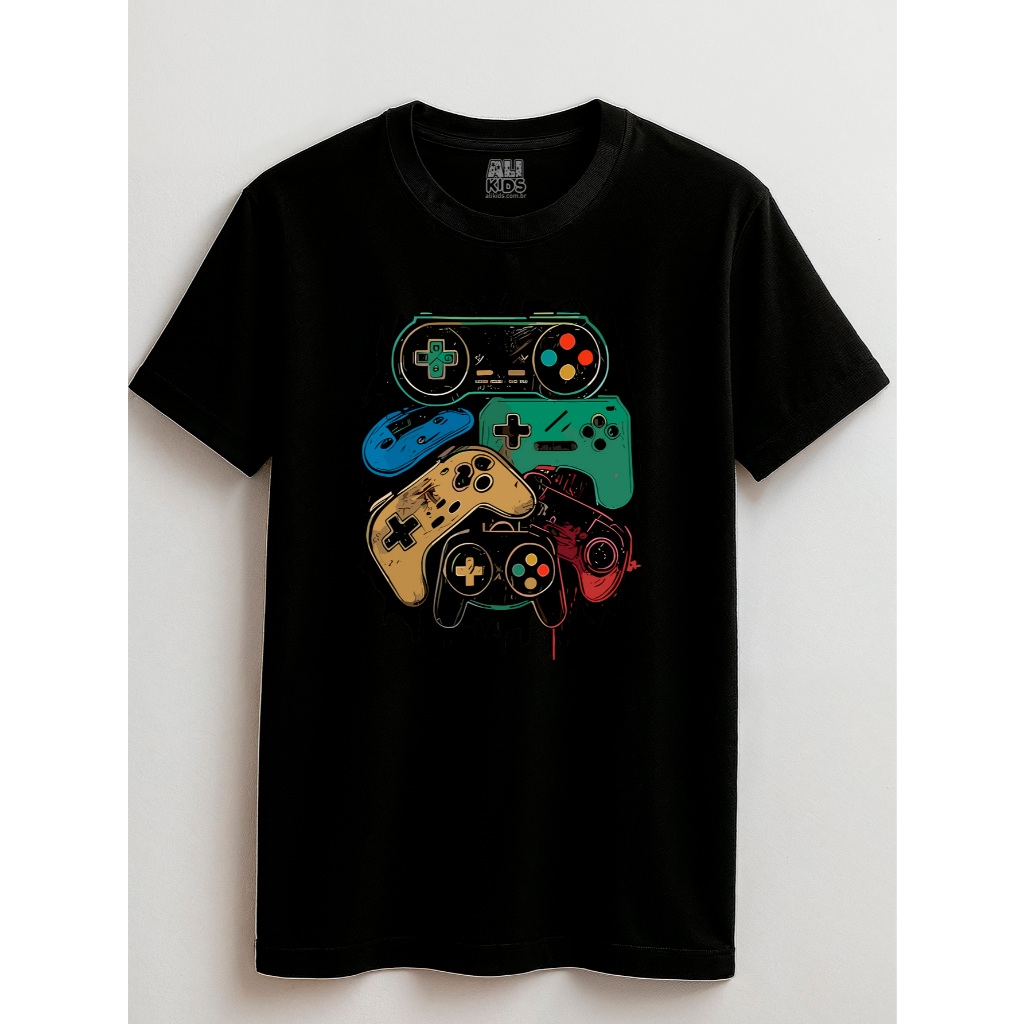 Camisa Game Color 100% Algodão Juvenil e Infantil 2 ao 16 anos Unissex